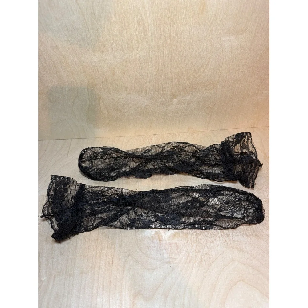 Black Floral Lace Ankle Socks Sheer Mesh Ruffle Cuff Gothic Coquette Hosiery